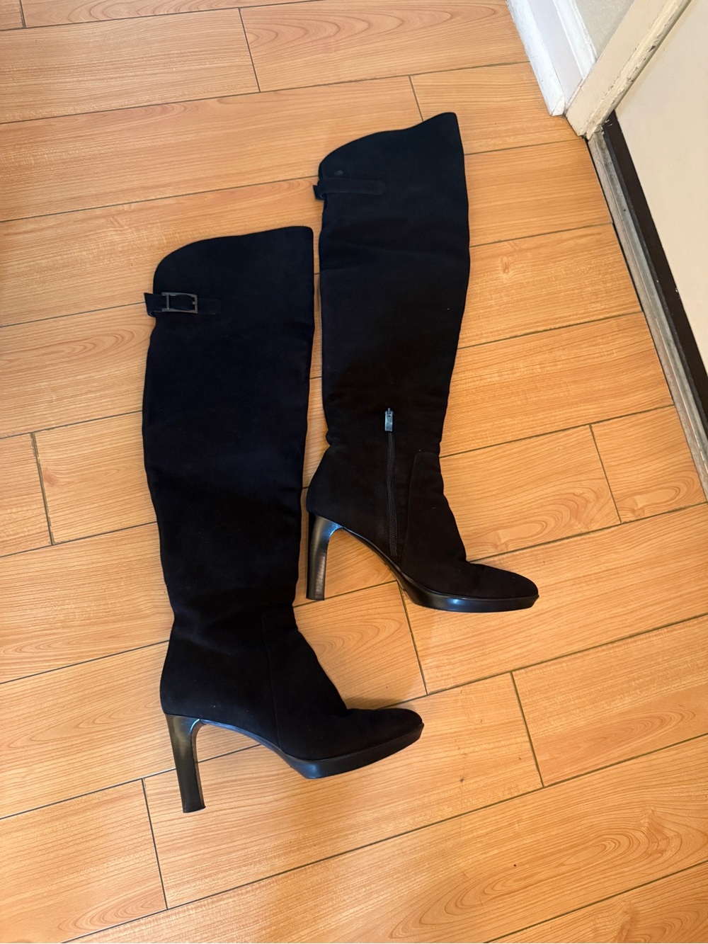 Aquatalia Black Over-The-Knee Suede Heel Boots - Picture 5 of 8